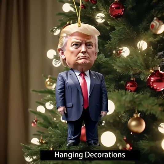 3-Piece Classic Style Trump-Inspired Acrylic Christmas Ornaments - Shiny Car & Tree Decorations, Perfect Festive Gift Idea, Non-Electric, Featherless, for Holiday Season