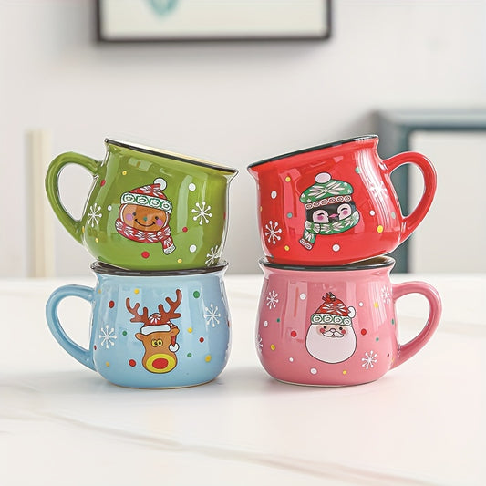 [Cute Christmas Coffee Mugs] 2/4pcs Cute Penguin Elk Santa Christmas Coffee Mugs | Ceramic Coffee Cups, Summer Winter Drinkware, Birthday Holiday New Year Gifts