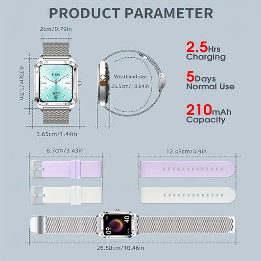 Smart Watch for Men/Women, (Answer/Make Call) Smartwatch with Full Touch Screen/Pedometer/Calories, Compatible Android and iphone, Fitness Tracker, Multiple Sport Modes, Ideal Gift for Family (Include Bands:Silver + Light Pur