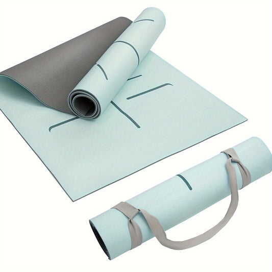 Thick Yoga Mat - Non Slip Yoga Mat with Alignment Mark, Anti-Tear Exercise & Fitness Mat for Yoga, Pilates & Floor Workouts, Carry Strap Included