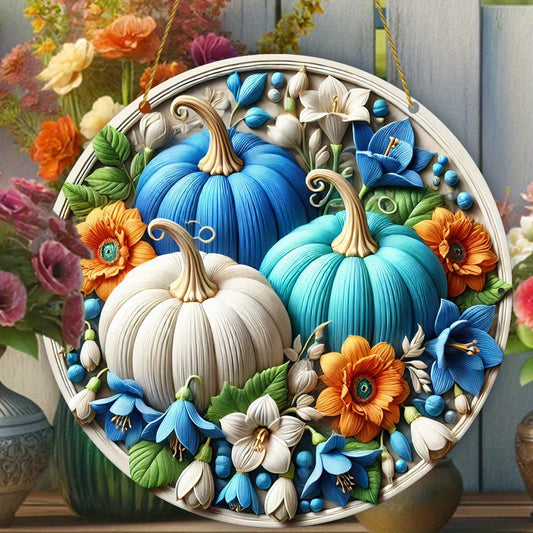 1pc, Fall Pumpkin Stained Acrylic Suncatcher - Vibrant Blue, Orange & White, Window Hanging Pendant, 2D Print Decor, Wreath Center Sign, Perfect for Autumn Thanksgiving Harvest Fest Decor