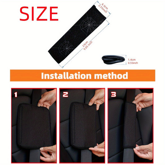 1pc Spider Web Spider Print Fabric Car Seat Belt Shoulder Protector Cover Insurance Belt Cover Single Pack Car Accessories
