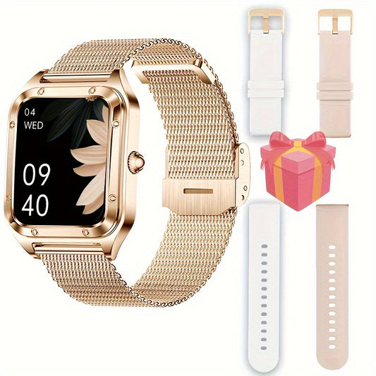 Smart Watch for Men/Women, (Answer/Make Call) Smartwatch with Full Touch Screen/Pedometer/Calories, Compatible Android and iphone, Fitness Tracker, Multiple Sport Modes, Ideal Gift for Family (Include Bands:Gold + Pink + Whit