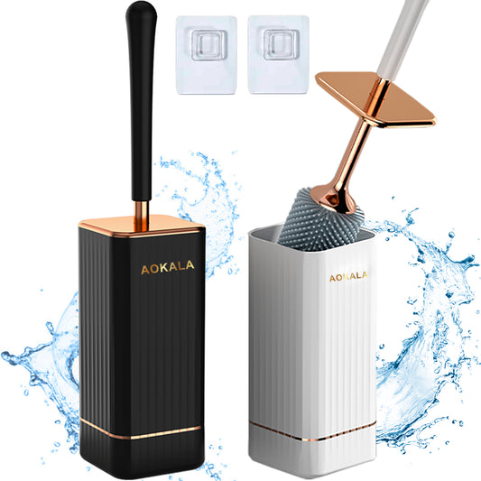 Aokala Toilet Brush And Holder, Elegant Toilet Bowl Brush Set with Ergonomic Long Handle, Modern Bathroom Decor Cleaning Accessories, Durable, Deep Cleaning Christmas Gifts/Halloween Gifts! - Black & White