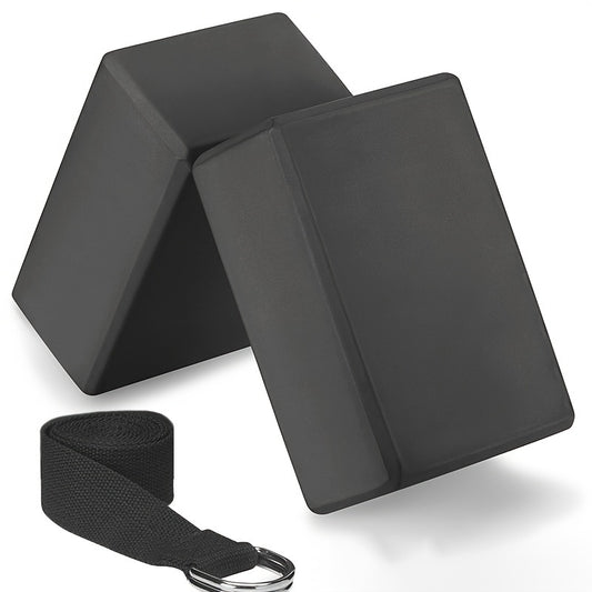 EVA yoga brick 3-pack, 2 yoga bricks, stretching strap, yoga Pilates fitness exercise auxiliary tool set