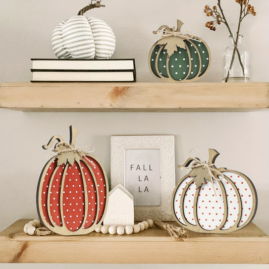 Fall Thanksgiving Decorations For Home - Fall Decor - 3pcs Wooden Fall Pumpkin Self Sitters For Fall Tiered Tray Decor, Mantel Decor, Pumpkin Decor, Table Decorations