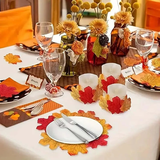 50/100 Pcs Fall Artificial Maple Leaves Thanksgiving Multicolor Fake Autumn Leaves Decorations Wedding Christmas Party Decor