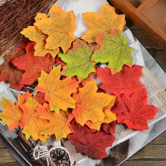 50/100 Pcs Fall Artificial Maple Leaves Thanksgiving Multicolor Fake Autumn Leaves Decorations Wedding Christmas Party Decor