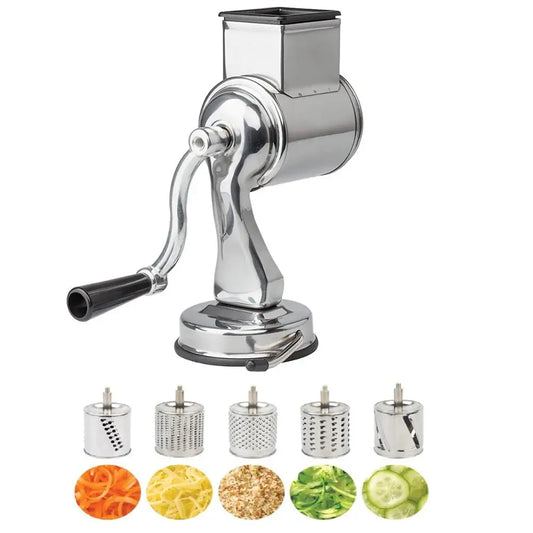Stainless Steel Fantes Cheese Grater with Suction-Base And Five Drums Vegetable Cutter Slicer and Shredder