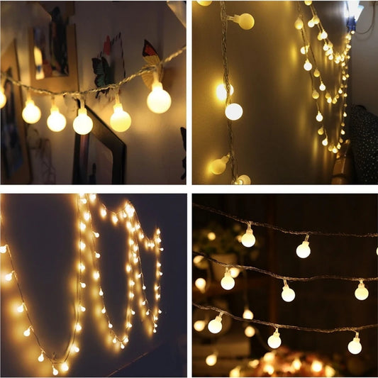 New 1.5M 3M 6M Garland Fairy LED Ball String Lights Waterproof For Christmas Tree Wedding Home Indoor Decoration Battery Powered