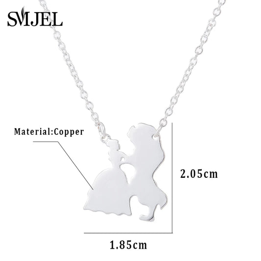 2025 New Movie Jewelry Beauty and the Beast Necklace for Women Prince Princess Pendant Necklaces Lover Accessories Gifts