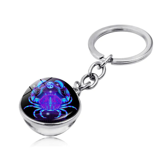 Zodiac Gemstone Double-Sided Glass Keychain