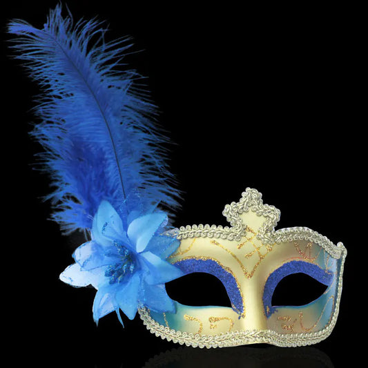 Ostrich Feather Halloween Mask with Peacock Feathers