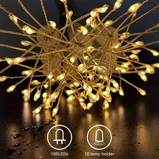 USB Firework String Lights 100 LED Fairy Lights 8 Modes For Wedding Holiday Party Christmas Decoration