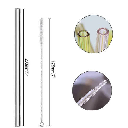 Reusable Glass Straws 200mm Straight Glass Drinking Straws 12 Pack with 2 Cleaning Brushes Smooth for Beverages Shakes Milk Tea