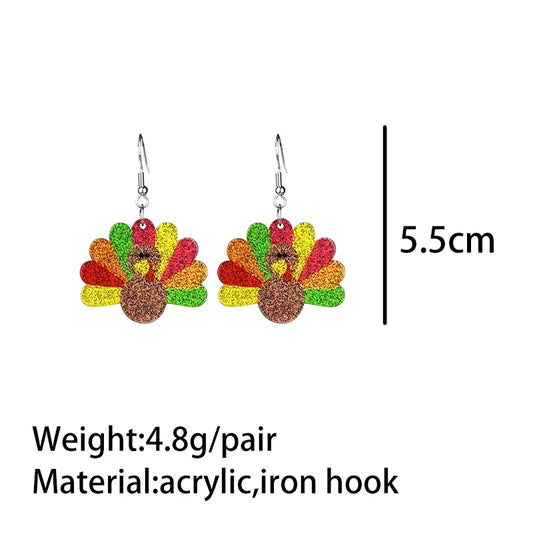 New Autumn Thanksgiving Earrings Turkey Pumpkin Pie Maple Leaf Coffee Sunflower Sparkling Acrylic Earrings Thanksgiving Gift
