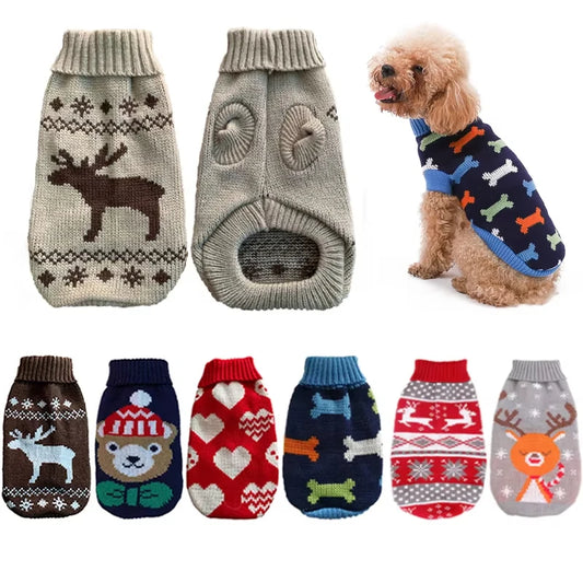 Dog Stripes Sweaters Winter Knitting Pet Sweater for Medium Large Dogs Christmas Elk Big Dog Clothes Labrador Pullovers Costume