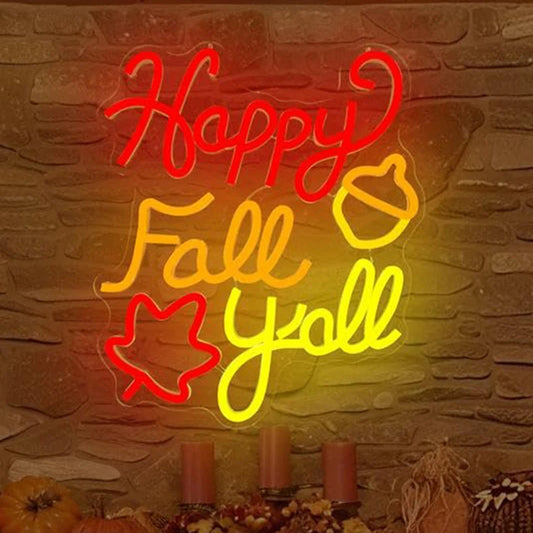 Happy Fall Yall LED Neon Sign Fall Decorations Dimmable Autumn Light for Wall Decor for Thanksgiving Party Home Fireplace