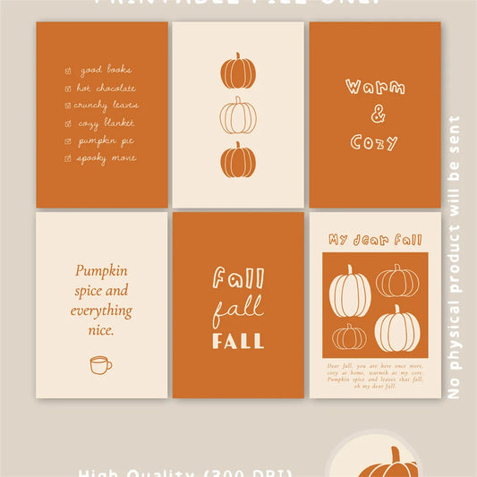 1pc Fall Gallery Wall Art | Print Bundle Prints  Orange Fall Decor Printable Art Trendy Pumpkin Print Orange Autumn Posters