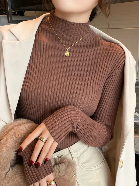 Chic Autumn Winter 2025 Pullovers Women Long Sleeve Casual Turtleneck Warm Basic Sweater Knit Jumpers Solid Color Slim Tops