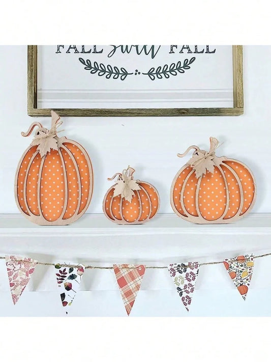 3pcs, Fall Decor, Wooden Autumn Pumpkin Fall Decorations For Home Shelf Mantel Table Decor Pumpkins Of Three Sizes Fall Season
