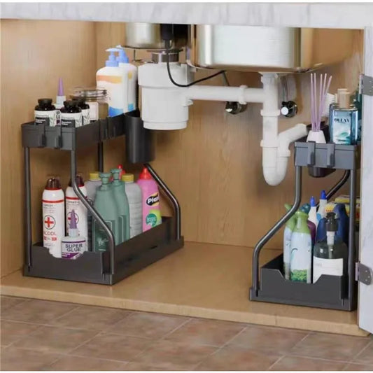 Kitchen sink storage rack, double-layer pull-out countertop organization rack, bathroom storage rack, kitchen storage rack