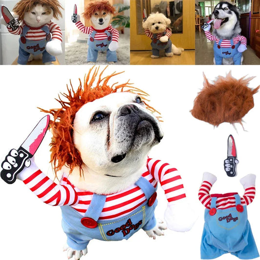 Pet Funny Costume Halloween Dog Cat Clothes Chucky Deadly Doll Cosplay Party Apparel Clothing Fancy Festival Cloth Cat Clothes