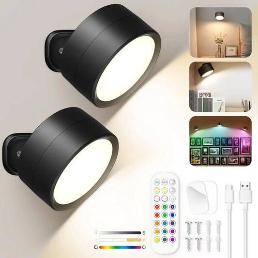 LED Wall Sconces light, 3 Brightness Levels 3 Color Modes Wall Lights Battery Operated 360° Rotatable Touch Control Wall lamp