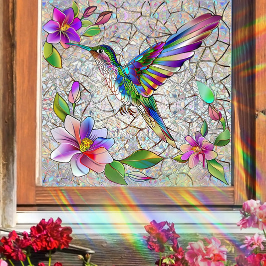 Holiday Sticker Colored Glass Hummingbirds And Flowers Artistic Gorgeous Home Wall Stickers Art DIY Home Wall Decoration Gifts