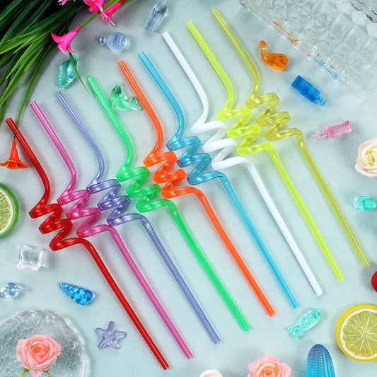 Reusable Spiral Straws - Durable PET Plastic Straws, Food-Safe,  for Birthday Parties, Holidays, Weddings, Beach Cocktail Decor