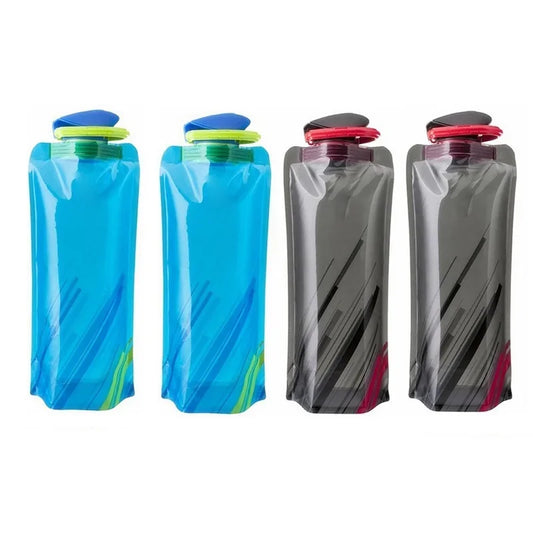 Foldable Water Bottles Reusable Flexible Travel Bottle Plastic Pouch Soft Flask Water Bag With Carabiner Clip