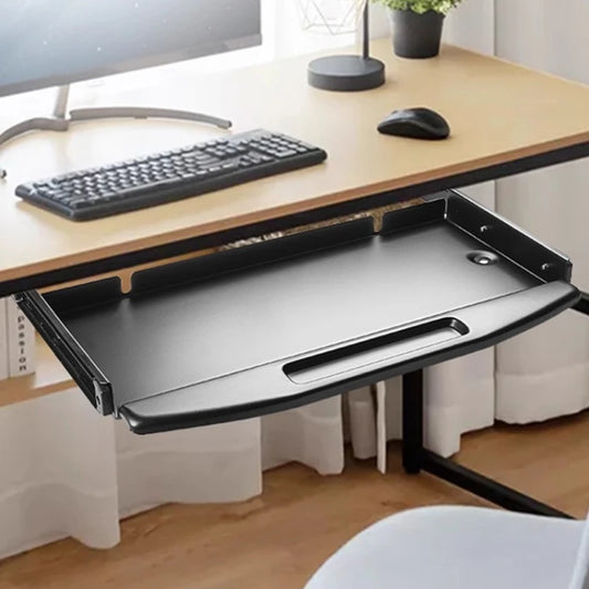 Desk Keyboard Stand, Sliding Pull-Out Tray for Home Office, Metal Under-Desk Storage for Mouse, Space-Saving Desk Accessory