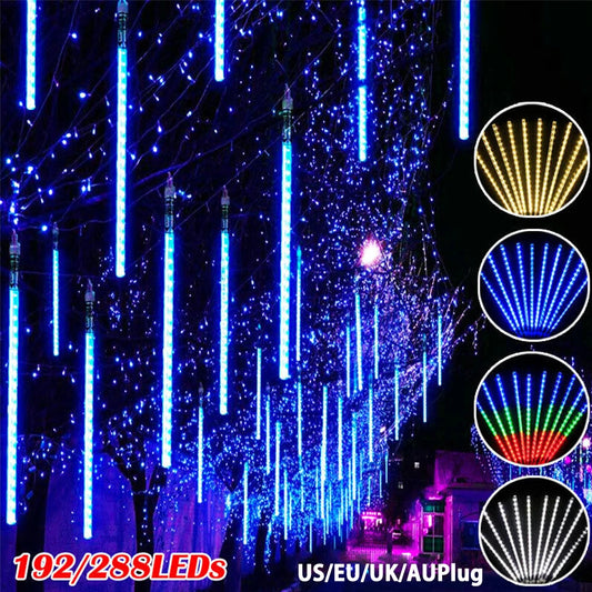 LED Meteor Shower Lights 30/50CM 8 Tubes Christmas Decoration Outdoor Rain Drop Fairy String Light For Party Garden Xmas Tree
