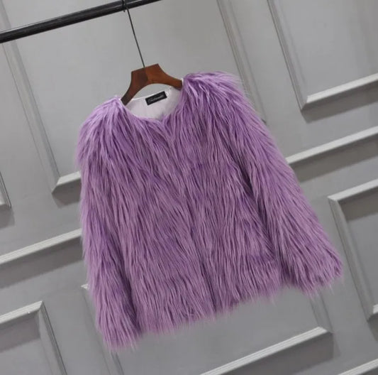 Fur Coat Children Girl Autumn Winter New Solid Color Round Neck Warm Go with Everything  Fashion Casual Brief Active