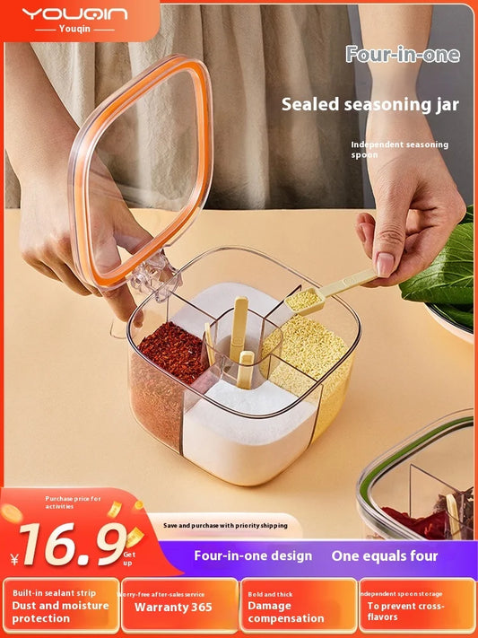Seasoning box household kitchen seasoning can combination set integrated multi-grid salt monosodium glutamate pepper storage