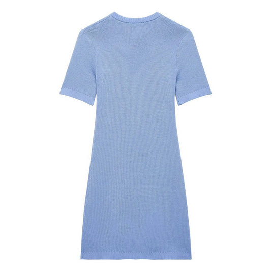 Women's clothing 2025 summer new European and American style fashionable casual front button rib knitted dress