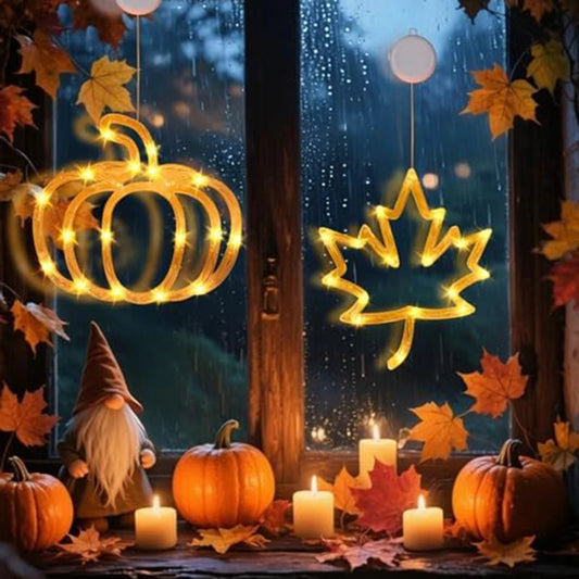 Fall Decorative Window Lights Thanksgiv Party Decor Pumpkin Flag Maple Leaf LED Hanging Ornaments Fall Harvest Party Supplies