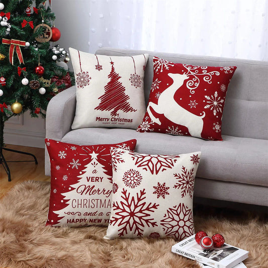 4PCS Christmas Pillow Covers Christmas Decorations Throw Pillow Covers Set Of 4 Throw Pillow Cases With Holiday Decoration