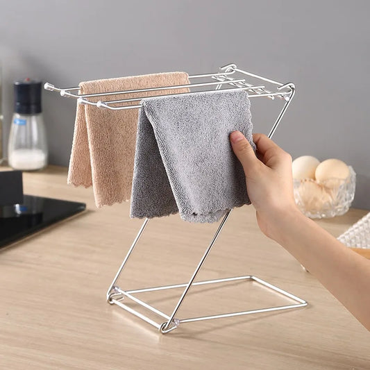 Kitchen 201 Stainless Steel Rag Rack Drain Rack Sink Countertop Dishcloth Rack Folding Storage Hanger Organizer Kitchen