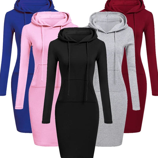 Ladies Autumn Attire Women's Hooded Dresses Hoodie - Style Sweatshirt Dresses for Women Tops in Ladies Clothing