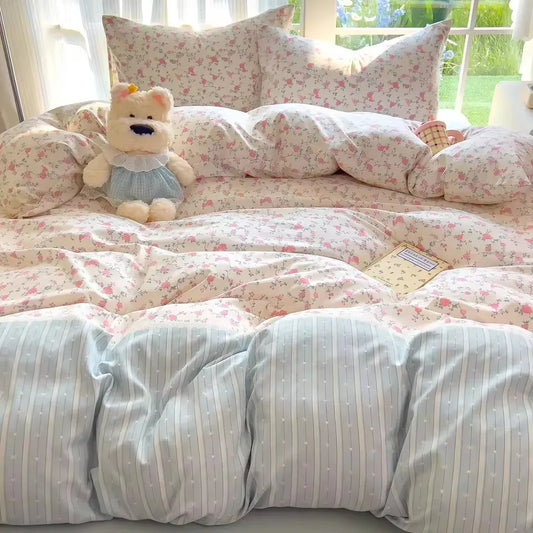 Bedding Set Simple Style Duvet Cover Pillowcase with Bedsheet Home Bedclothes Boys Girls Room Bed Sheet Sets 이불세트