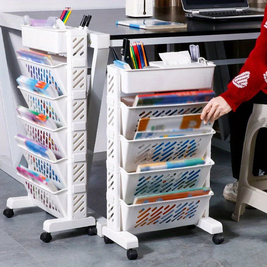 Duty Plastic Mobile Organizer w/Wheels |   Multi-Layer Shelf for Books/Office/Classroom