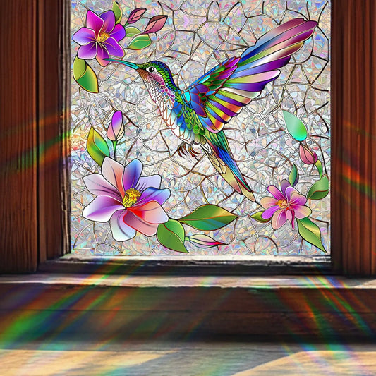 Holiday Sticker Colored Glass Hummingbirds And Flowers Artistic Gorgeous Home Wall Stickers Art DIY Home Wall Decoration Gifts