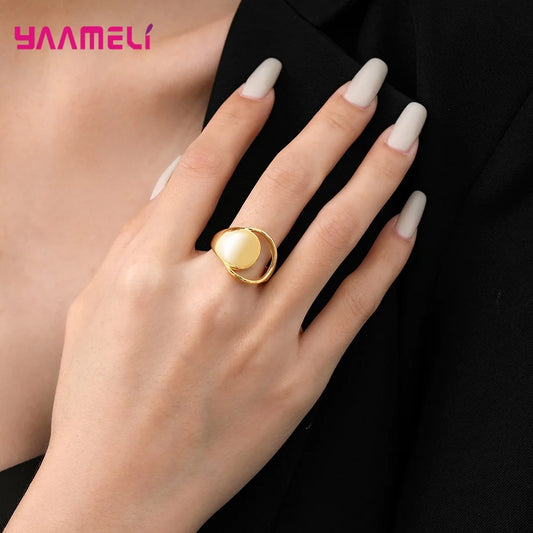 925 Sterling Silver Unisex Jewelry Rings for Women Men Opening Wide Band Resizable Size Original Silver and Gold Colors