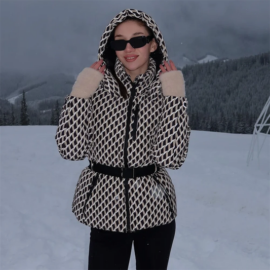 new winter women's clothing is fashionable and versatile, with waist and slimming belt, ski series cotton jacket