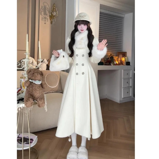 Winter Women's Clothing  Atmosphere Big Skirt Small Coat Temperament Waist Closure Thickened Warm Coat Women A Socialite Jackets