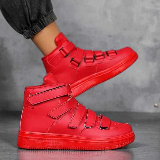 2025 Red High Top Sneakers For Men Street Hook Loop Men’s Designer Shoes Platform Leather Skate Sneakers Man zapatillas hombre