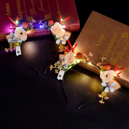 LED Lights LED Glow Headband Plastic Colorful Flashing Headband Luminous Resin Luminous Deer Horn Hair Band