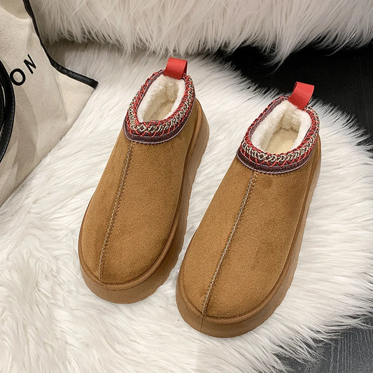 Snow Boots For Women 2024 Winter New Cashmere Warm Thick Soles Without Heel-covered Hair Half Slipper Cotton Shoes for Women