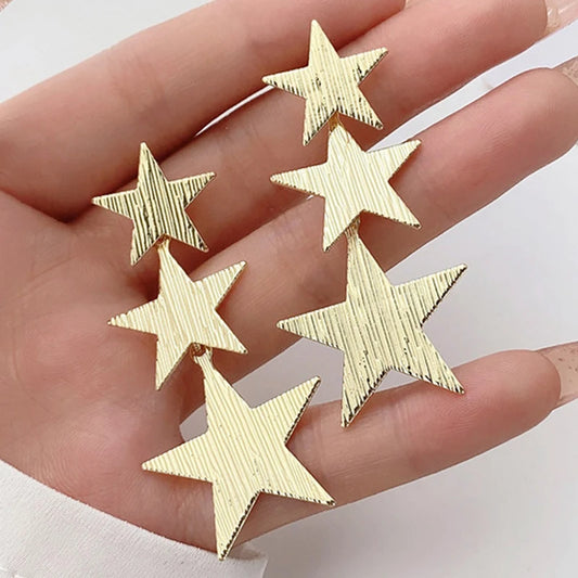Vintage Long Star Dangle Earrings for Women Trendy Metal Golden Silver Color Punk Statement Dangle Earrings Party Jewelry